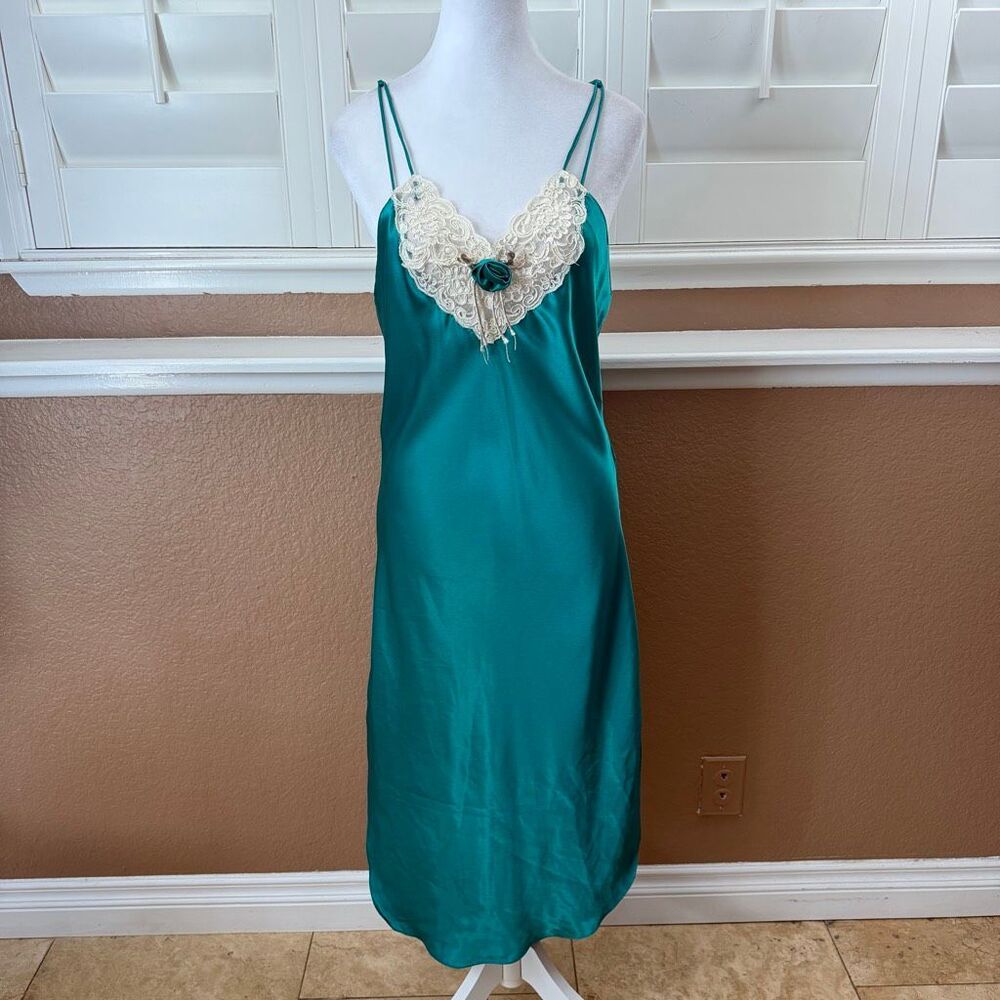 Vintage Intimate Concepts By Terry Russo Slip Dress Emerald Green Nightgown Sz L